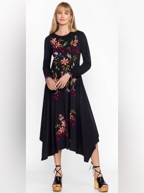 NWT JOHNNY WAS Amarylla Handkerchief Knit Dress Black Size Large